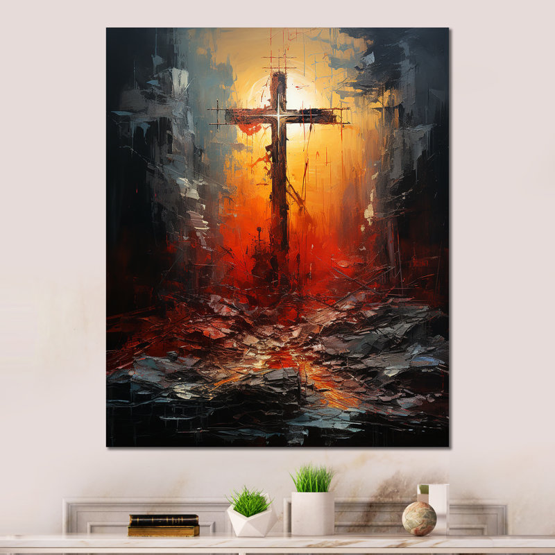 Cross At Calvary Blood Red Collage - Christianity Metal Wall Print, 20" H x 12" W x 1" D