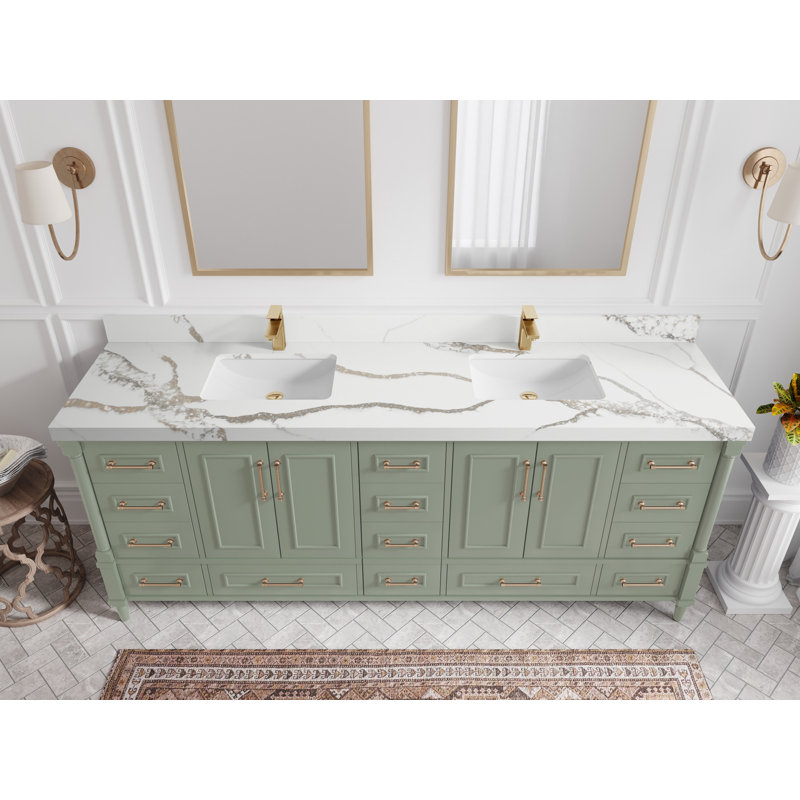 Ensemble de meuble-lavabo double 84 po Aberdeen, Quartz Calacatta or, À feuilles persistantes