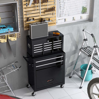 Coffre à outils à roulettes de 24,2 po avec roulettes et tiroirs, armoire de rangement à 8 tiroirs