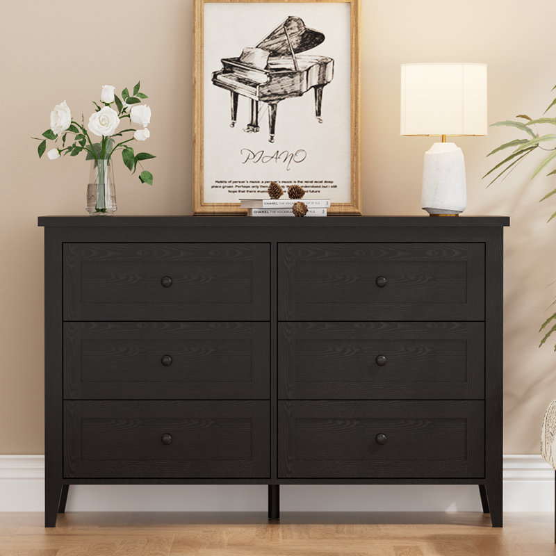 Commode double 6 tiroirs pour chambre Wilma, Noir