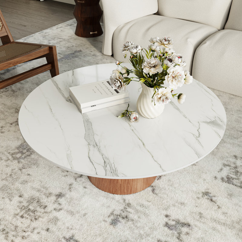  Table basse ronde en pierre 39 po Table basse en bois, Noyer, Blanc neigeux