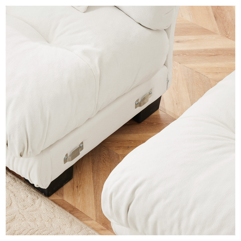White Chenille Armless Sofa with Two Pillows, Right Side Facing Sectional Component
