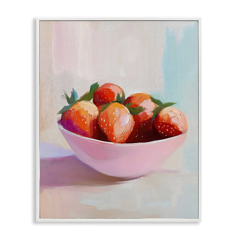 Pastel Bowl of Strawberries, giclée encadrée, design par The Prints Vibe, 20 x 16, Coastal White Giclee Framed