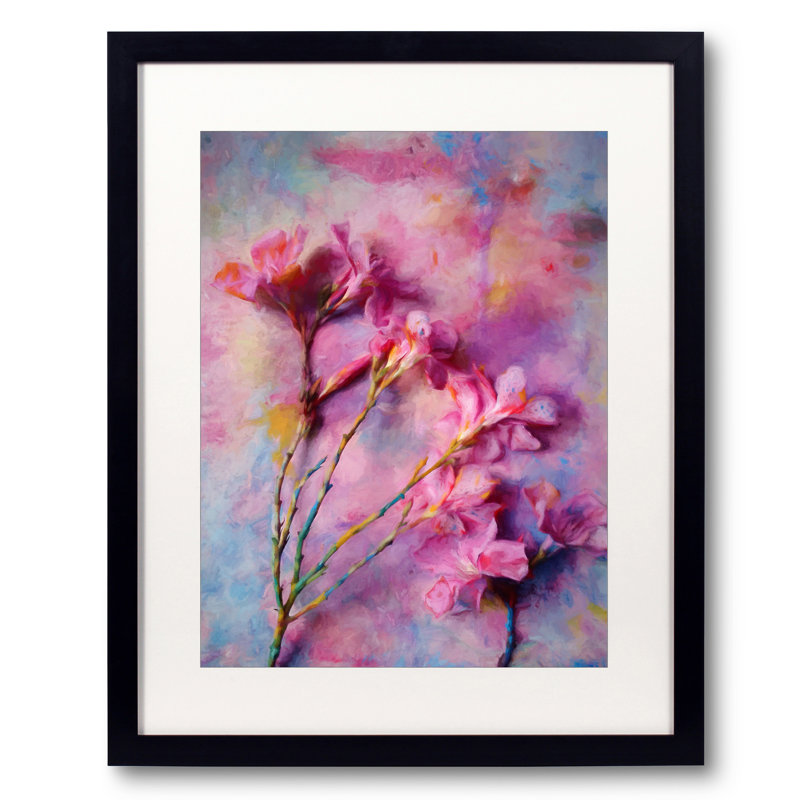 Floral par Angel Estevez - peinture, H 21,25 po x l 17,25 po, Papier avec cadre noir