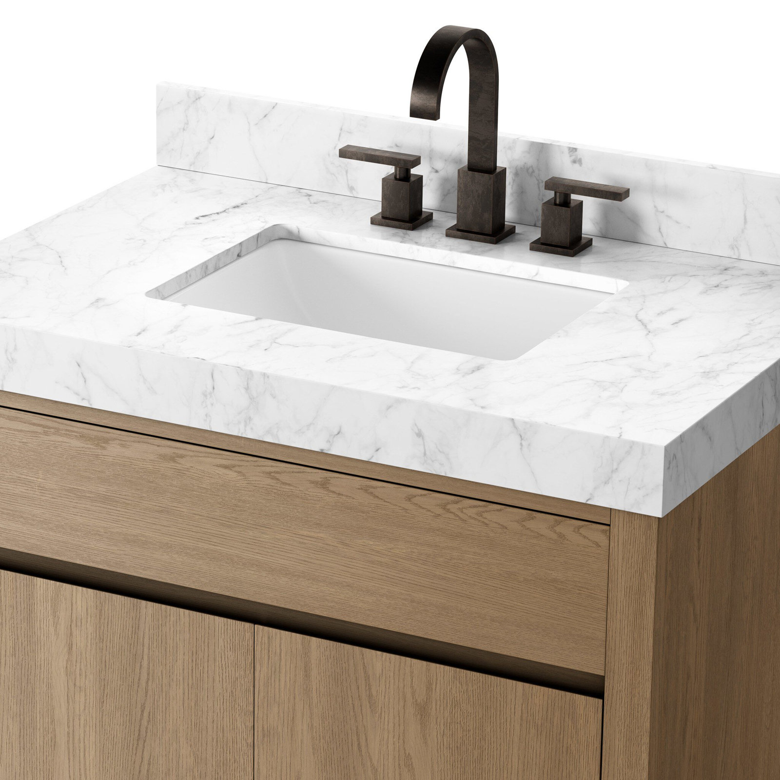 Oak Single Bathroom Vanity, Satin Light Wash Oak