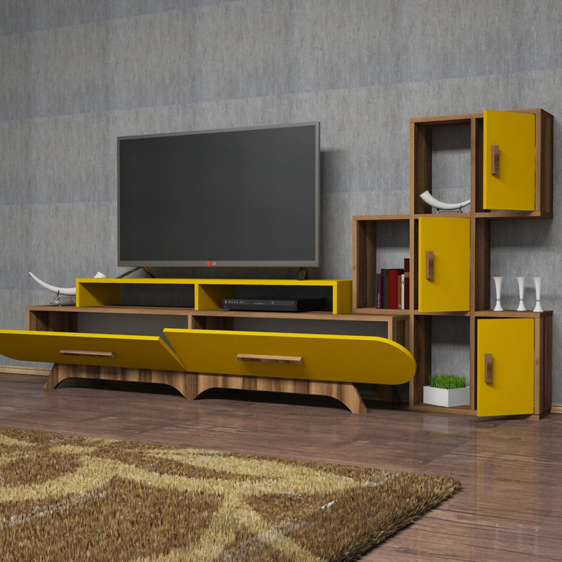 Alcesta Entertainment Centre for TVs up to 70", Walnut/Yellow