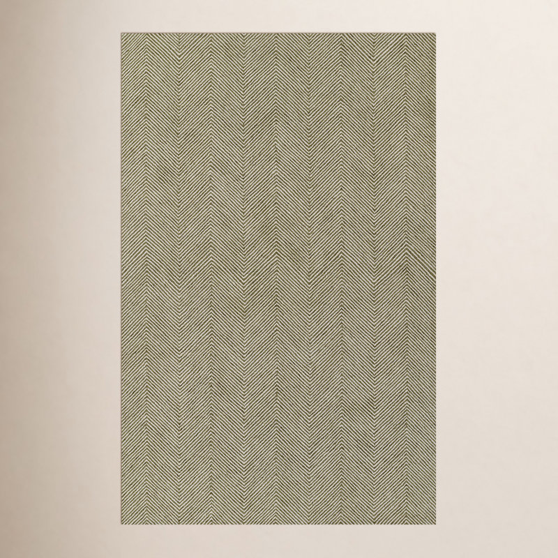 Wool Chevron Area Rug in Green, Rectangle 5' x 8'