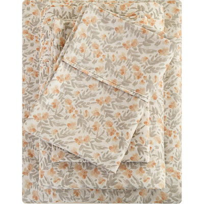 Ensemble de draps pour tout-aller à motif de fleurs orange clair clair de 4 pièces Vivacia - Draps en microfibre doux et respirants