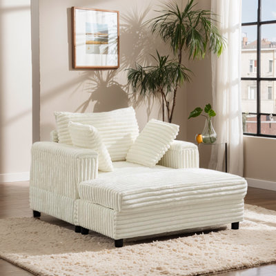 Ebern Designs Corduroy Overstuffed Chaise Lounge Chair, Oversized 43" W Single Sofa Ottoman & Pillows,comfy Deep Seat Cloud Sofa Couch For Living Room by Ebern Designs