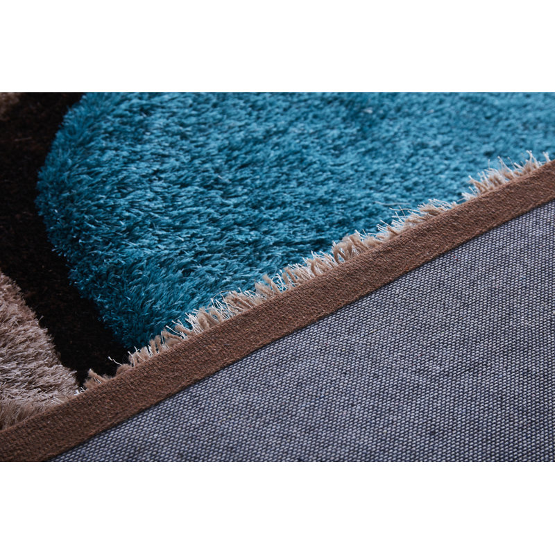 Tapis à poil long bleu / beige Banas, Rectangle 5 pi x 7 pi