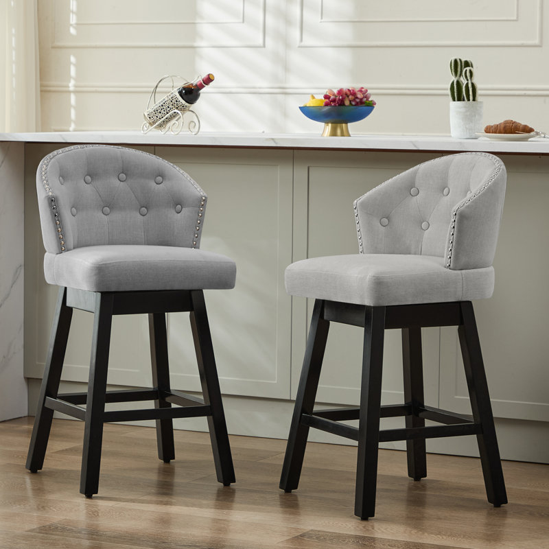 Aadhvika Upholstered BarStools with Solid Wood Frame, Grey/Linen, Counter Stool (26" Seat Height)