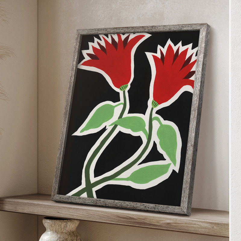«Pop Flowers VI», reproduction encadrée - bois massif, H 21 po x l 17 po