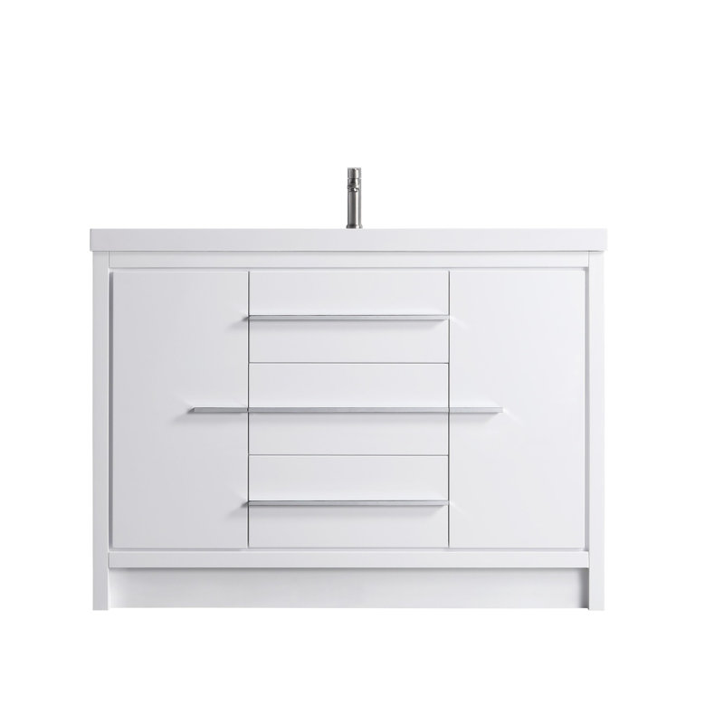Capot-2 48,00 po X P 19,70 po P 35,00 po Meuble-lavabo autoportant H en bois blanc avec plateau blanc