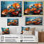 Bouquet de coquelicots orange et bleu I - coquelicots, art mural-1849752912-1849752913