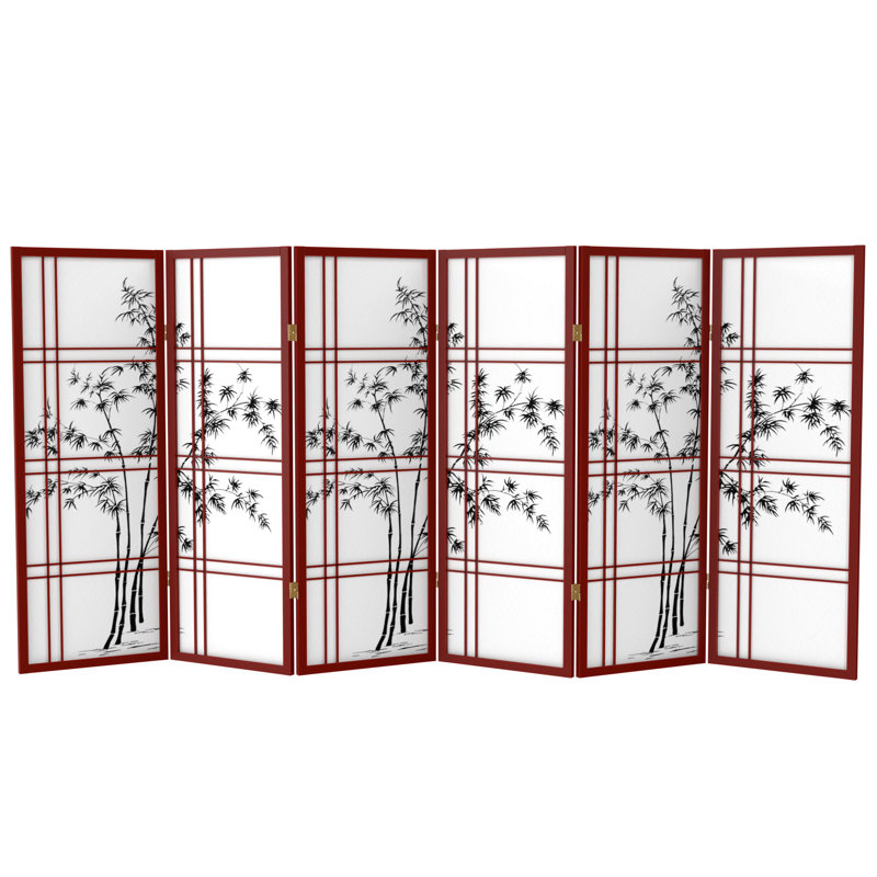 Paravent en bambou Keitez, 6 panneaux, Bois de rose