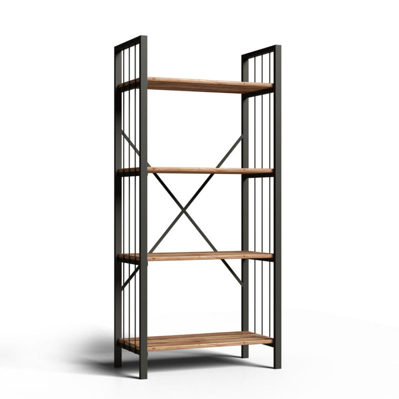 Modern Industrial Bookshelf, Oak & Grey, 23.6 x 59.1 x 13.4 inches | 100% Melamine Coated Particle Board, 0.7 inches Thick | Metal Frame with 30 lbs Weight Capacity per Shelf | Stylish & Functional Storage Solution