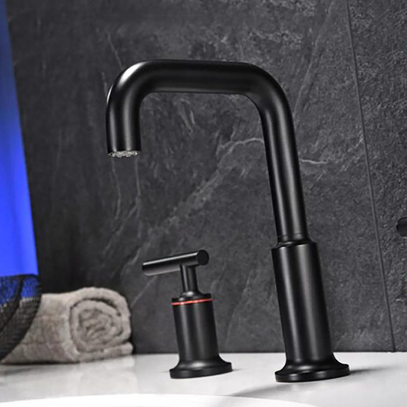 Widespread Matte Black Bathroom Tap With Long Using Life Ceramic Cartridge Sink Faucet In Easy Installation & Disc