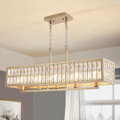 Modern 5 Lights Rectangular Black Crystal Chandelier For Kitchen Island