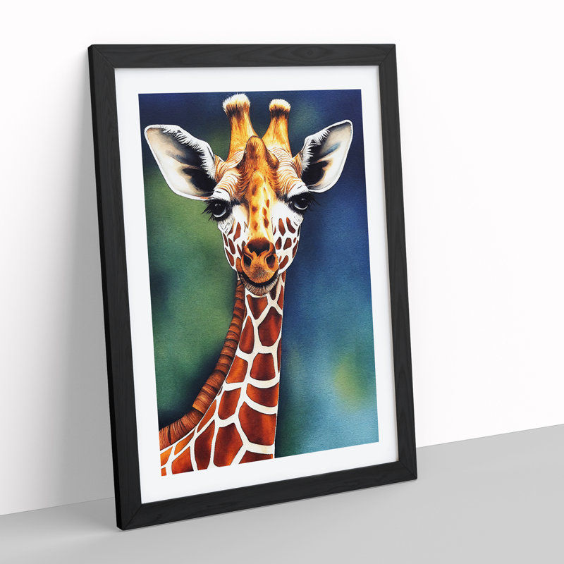 Happy Giraffe - Single Picture Frame Painting, Black, 34cm H x 25cm W x 2cm D