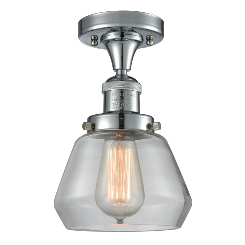 Argueta Glass Semi Flush Mount, 6 Watt Vinage LED Bulb, Clear, Polished Chrome
