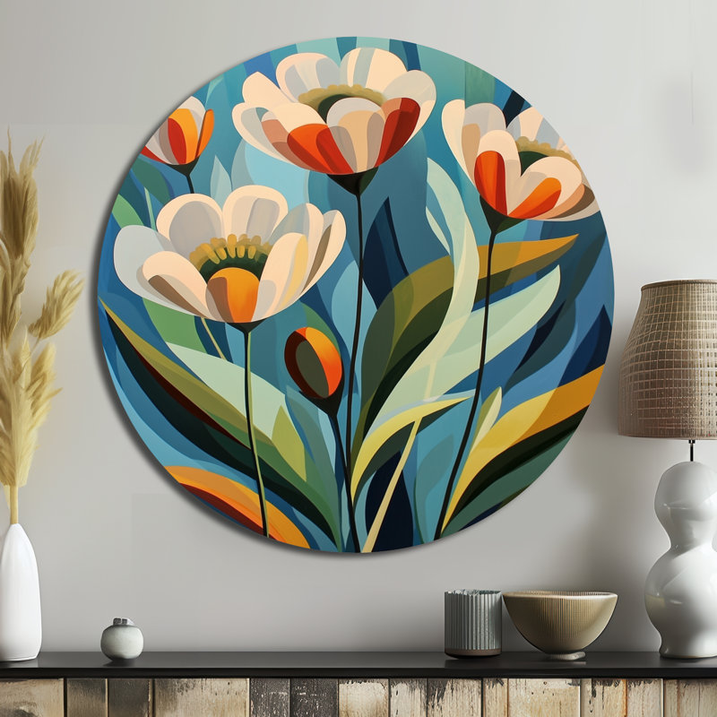 Désert fleur de fleurs de renoncule géométriques II - renoncule rond en métal, H 16 po x l 16 po