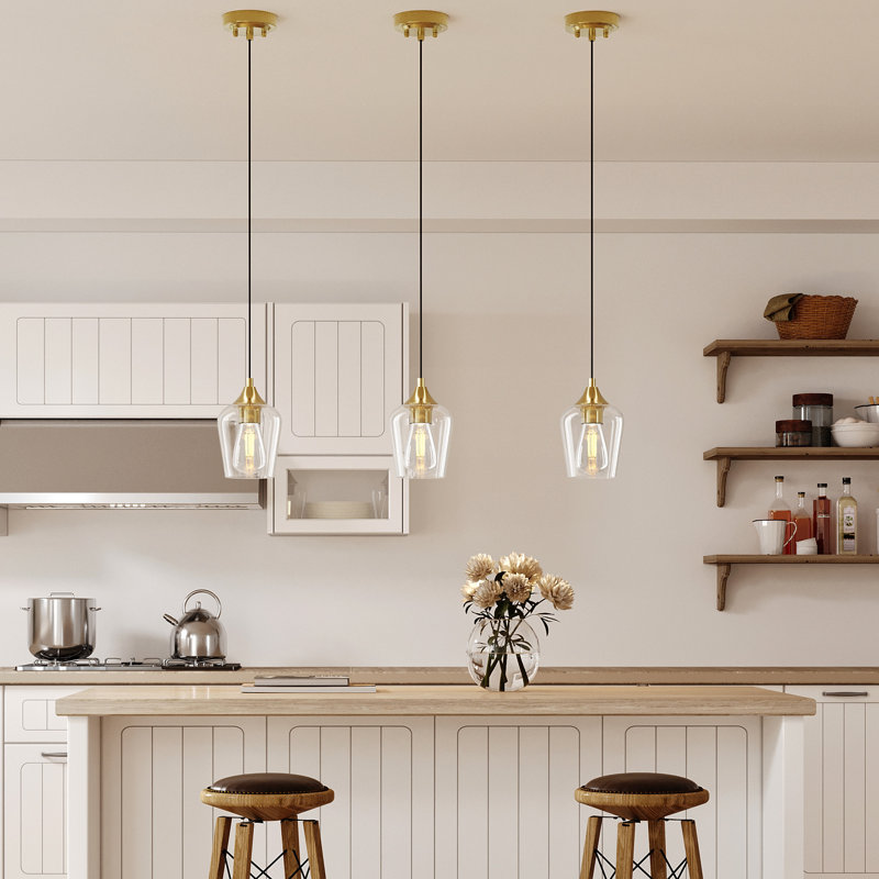 Pendant Light Fixture with Adjustable Height, Brushed Gold, 1
