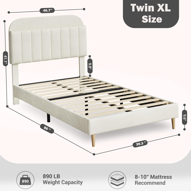 Soleigh Upholstered Slat Bed, Beige, Twin_XL