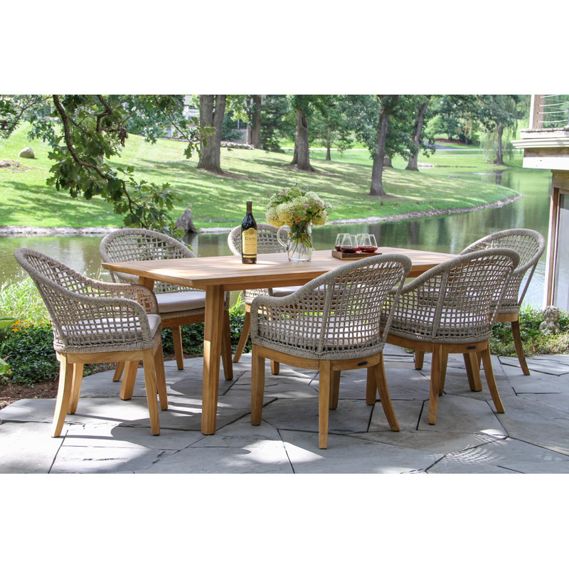 Craighead 7 Pc. Teak & Wheat Rope Dining Set With Sunbrella Cushions