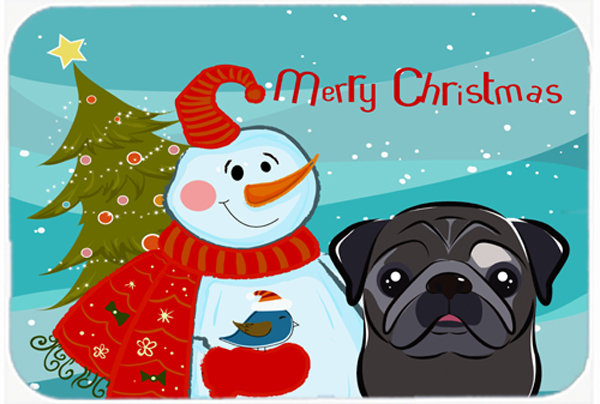 Caroline's Treasures Snowman Buddies with Pug Glass Cutting Board, Black