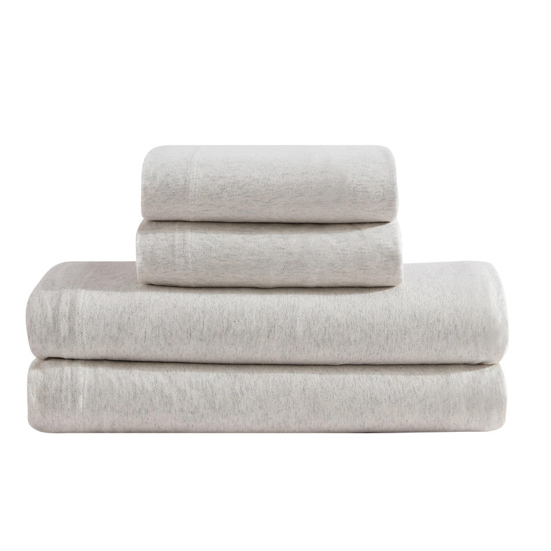 Ivory Grey Heather Queen Cotton Jersey Deep Pocket Sheet Set