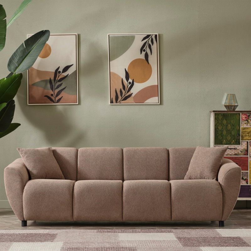Canapé moderne taupe texturé - Revêtement moelleux avec accoudoirs courbés et coussins profonds pour un salon contemporain