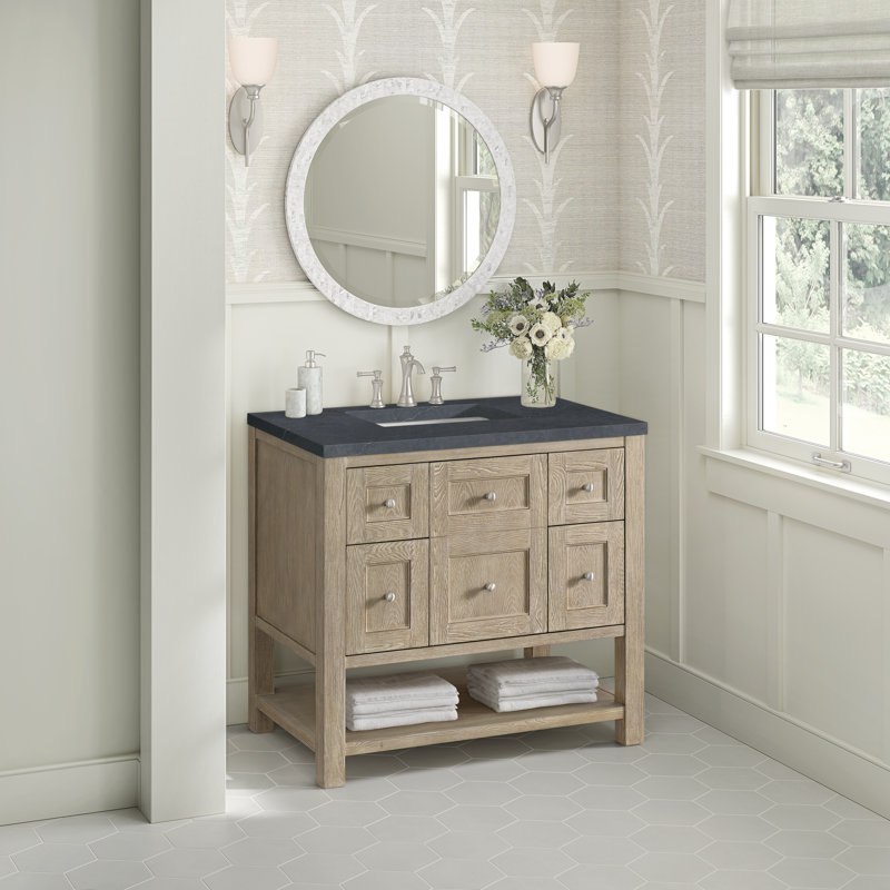 Breckenridge 36'' W Single Vanity, Charcoal Soapstone, Whitewashed Oak, 8" Widespread