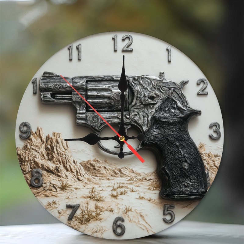 Horloge avec fusil et scène de désert