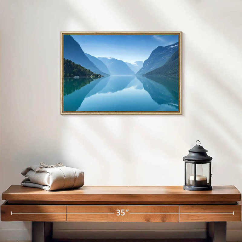 Vue du lac Lovatnet, Cadre flottant en bois naturel, 19 po x 13 po