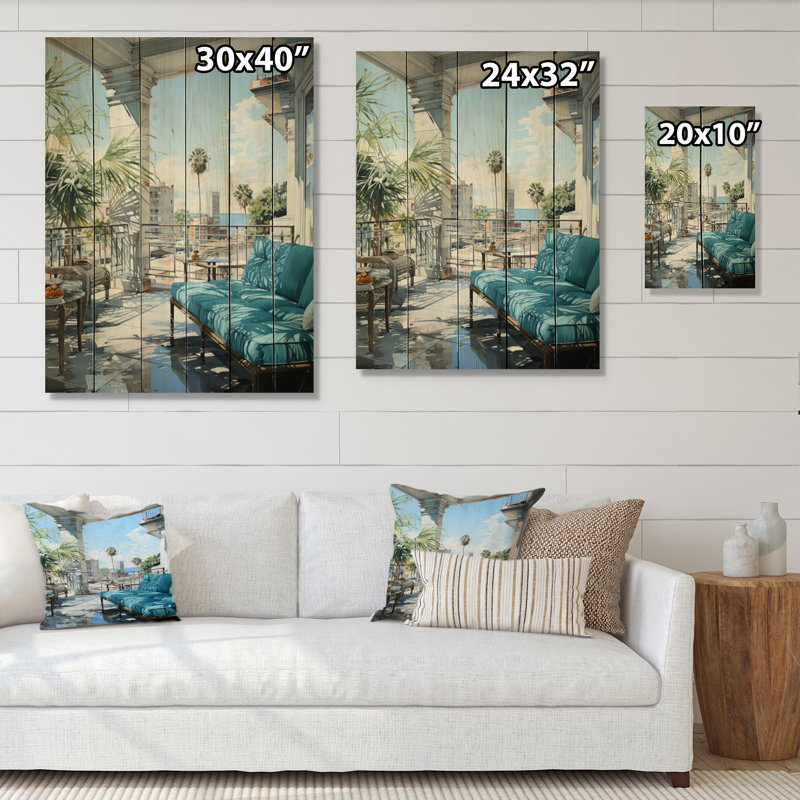 Miami Rooftop Escape On Wood Print, H 40 po x l 30 po x P 0,78 po