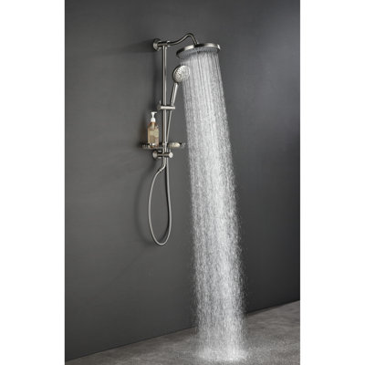 Shower Mixing With 10" Rain Showerhead, 4 Hand Shower, Adjustable Slide Pad And Soap Dish In Brushed Nickel Unification Tab
