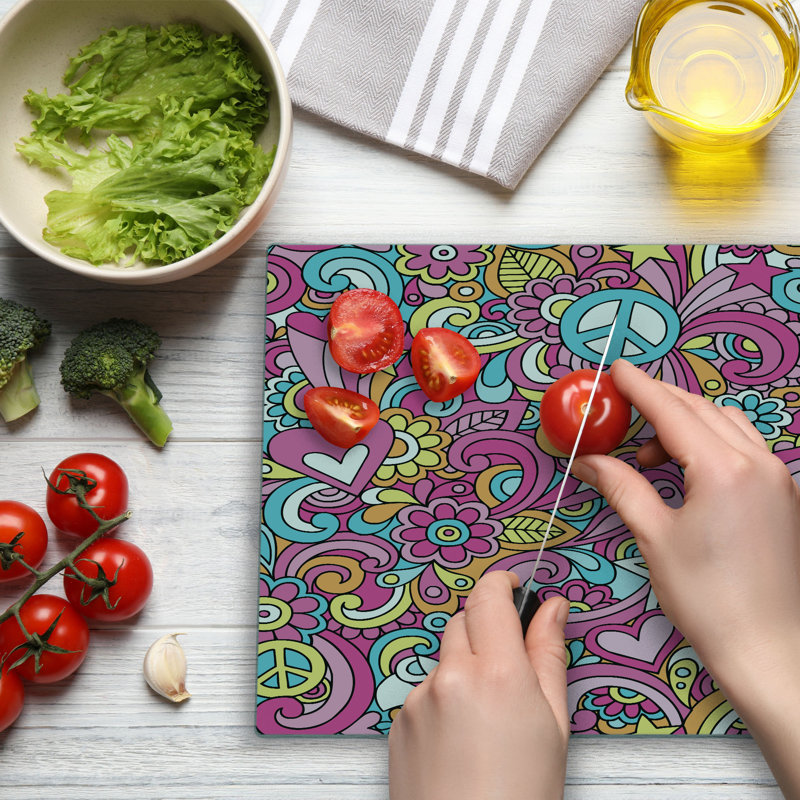 Ambesonne Groovy Cutting Board Large Size Funky 60s Fun Retro Multicolor