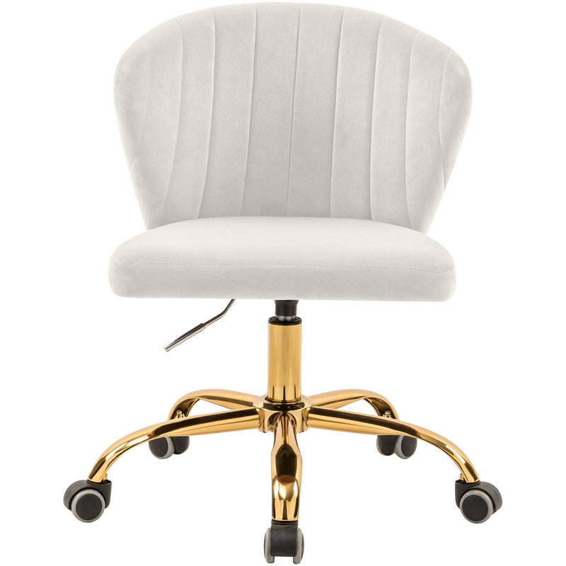 Chaise de bureau Finley, Velours crème, Doré