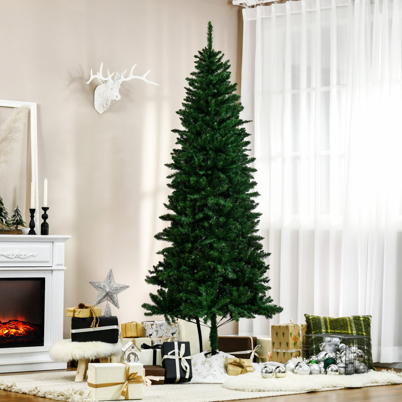 Sapin de Noël artificiel mince de 7 pi de hauteur, non éclairé, avec branches réalistes et 865 pointes