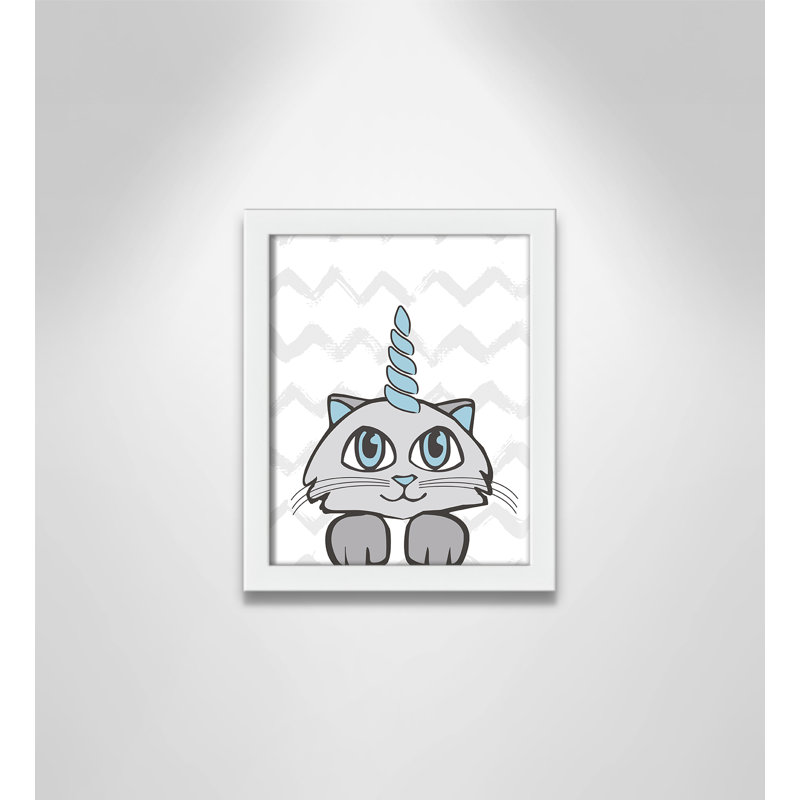 Caticorn II, art encadré, H 10 po x l 8 po x P 1,18 po, Cadre blanc