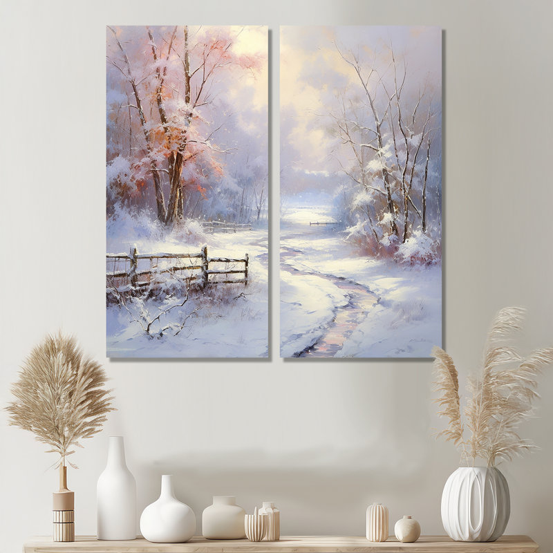 «Winter's Silente River», art mural neige 2 paysages, H 40 po x l 40 po, Toile tendue, Ne s’applique pas