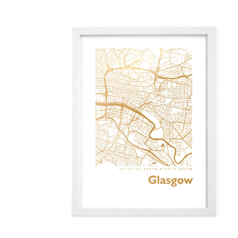 Glasgow Map - Single Picture Frame Print, 42.5cm H x 32.5cm W x 3.5cm D