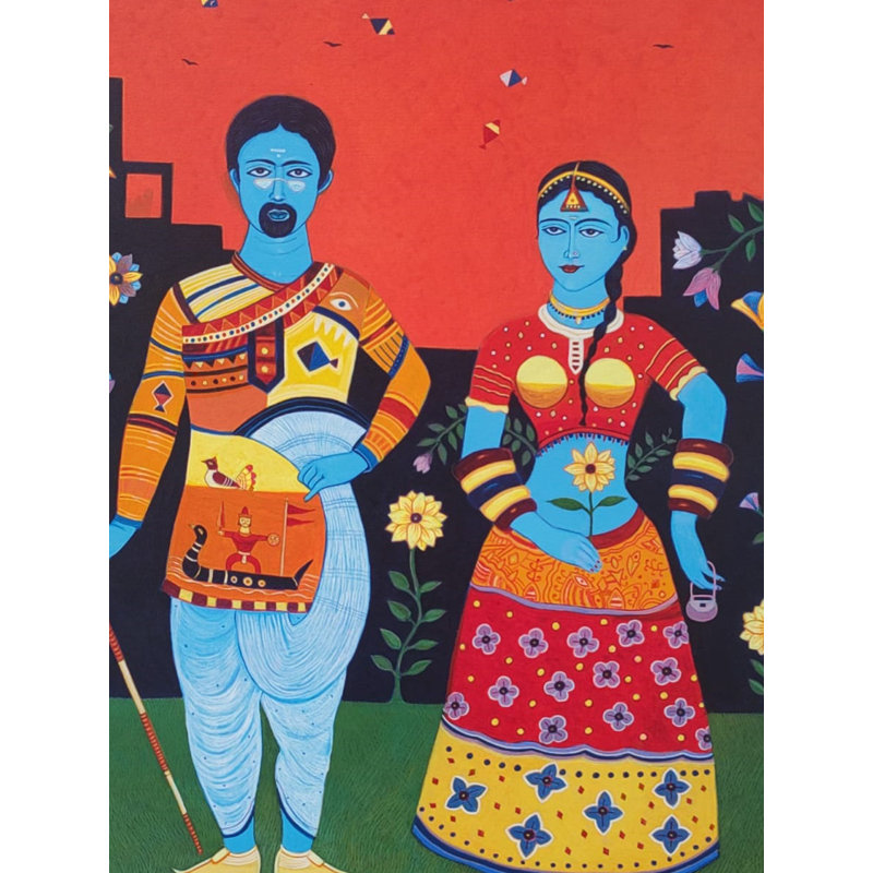 Couple indien | Acrylique sur toile | Par Bhaskar Lahiri