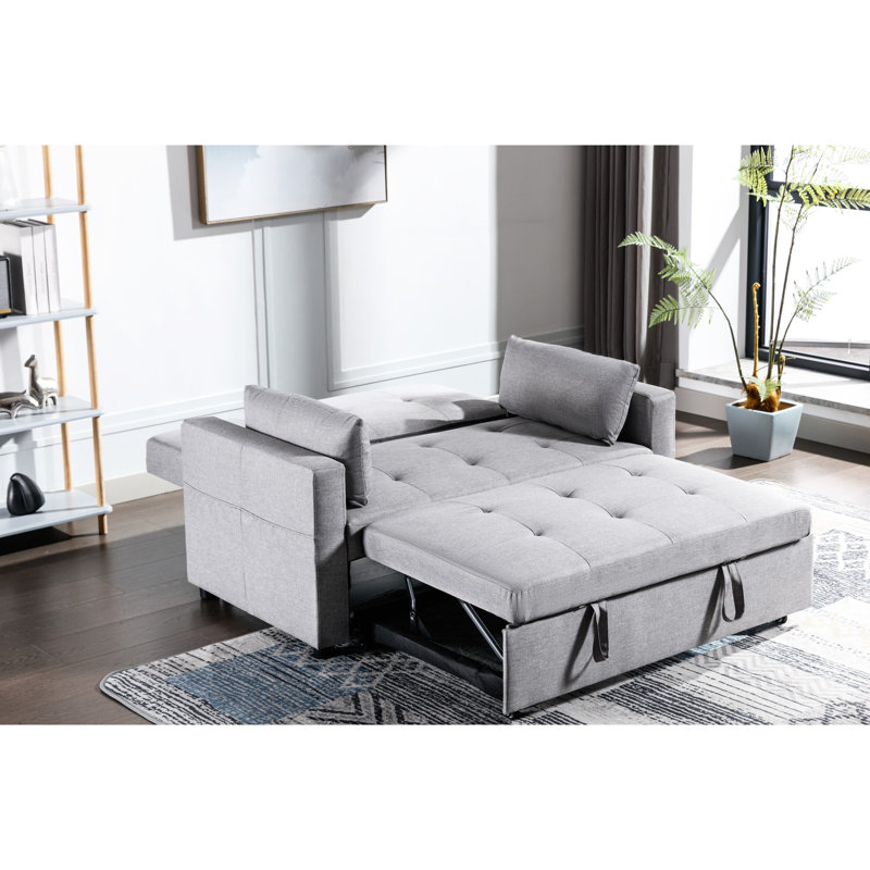 Canapé-lit convertible en lin gris avec coussin lombaire et fermeture à glissière dissimulée facile à nettoyer