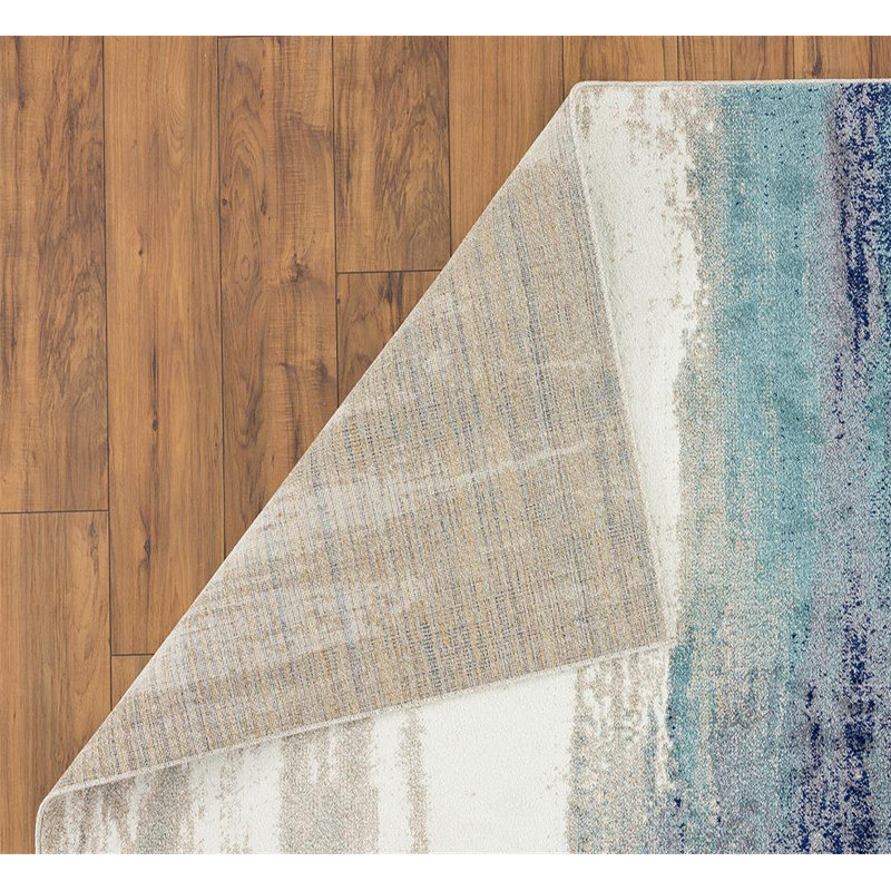 Tapis abstrait bleu / crème Rifiki, Rectangle 5 pi x 7 pi
