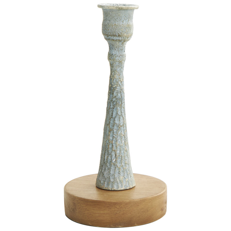 Alia Tabletop Candlestick, Light Blue/Brown