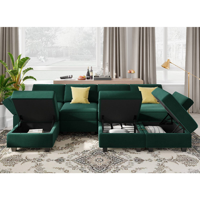 Vashudev Velvet Modular Sectional, Green Velvet