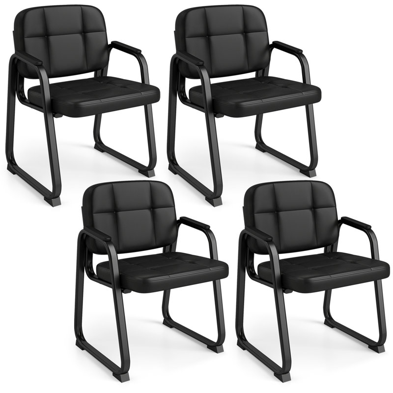 Ensemble de 4 chaises de réception en cuir avec accoudoirs rembourrés et structure en métal