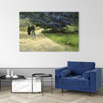 Public Garden With Couple And Blue Fir Tree: The Poets Garden III, 1888 Abstract Contemporary Tree Wall Art Print 1 Piece Wrapped Canvas Wall Art