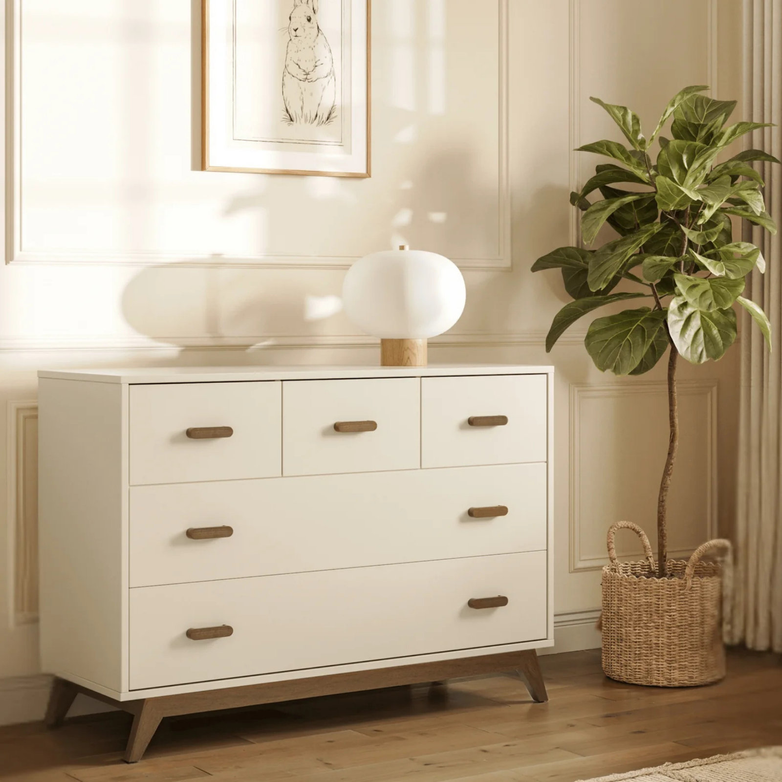Soho 5-drawer dresser, Almond Milk/Walnut